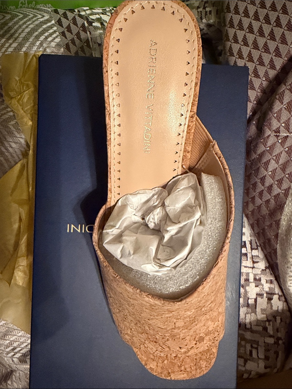 Adrienne Vittadini Cork Slide Mule in Tan